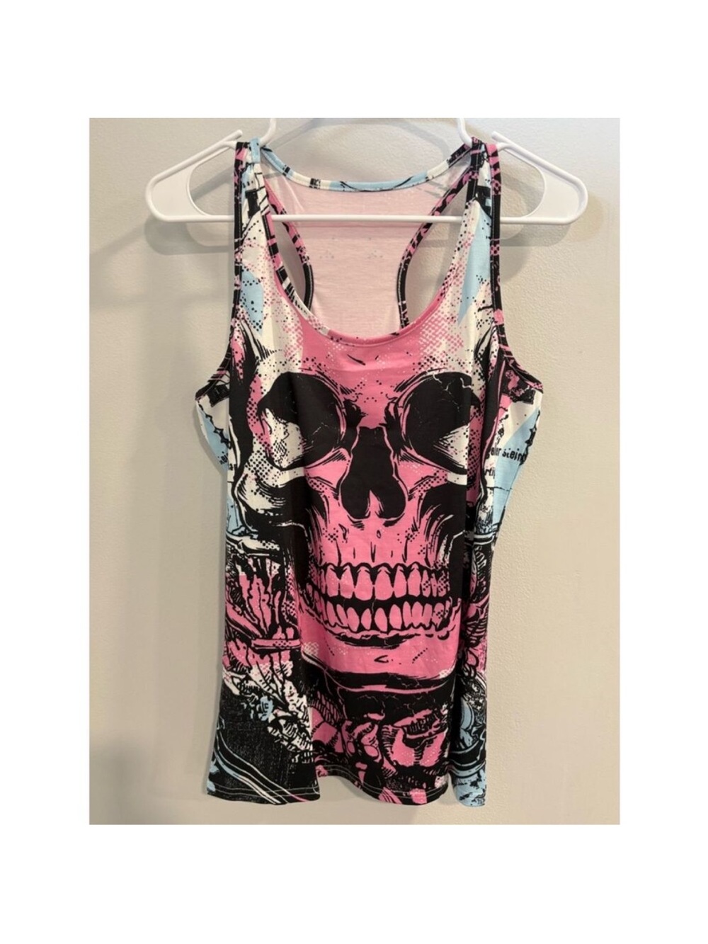 Skull Graphic Racerback Tank Top - Pink & Black